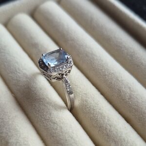 Tocara Sterling Silver Ring with DiAmi and Blue Gemstone (J84)